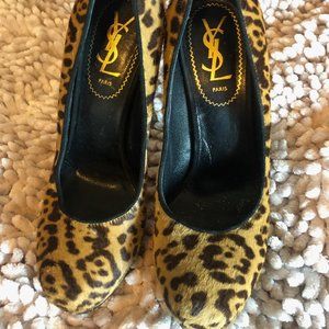 YVES SAINT LAURENT Leopard Print Pony Hair Heels